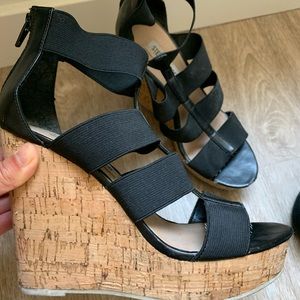 Steve Madden wedge black strappy heels, 6.5